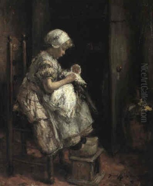 A Dutch Doll Oil Painting by Robert Gemmell Hutchison