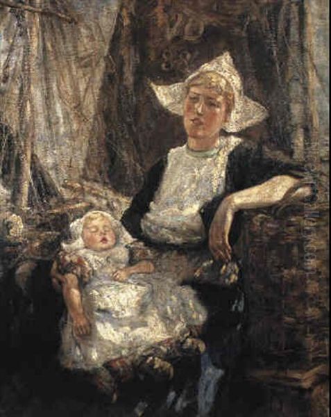 A Volendam Mother Oil Painting by Robert Gemmell Hutchison