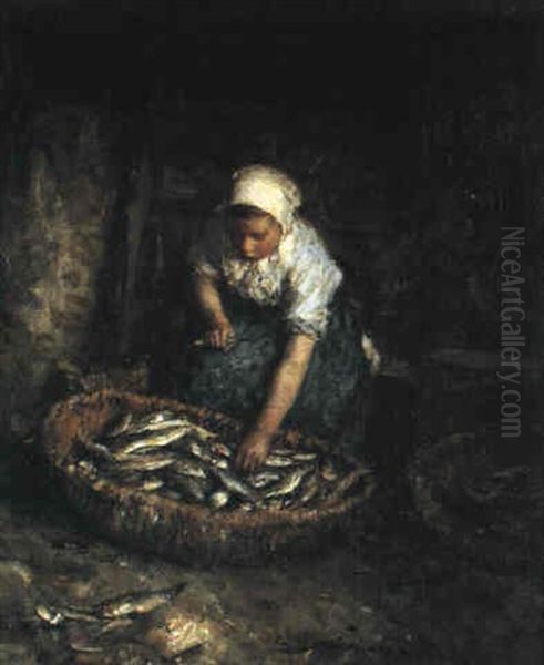 Sorting The Catch Oil Painting by Robert Gemmell Hutchison