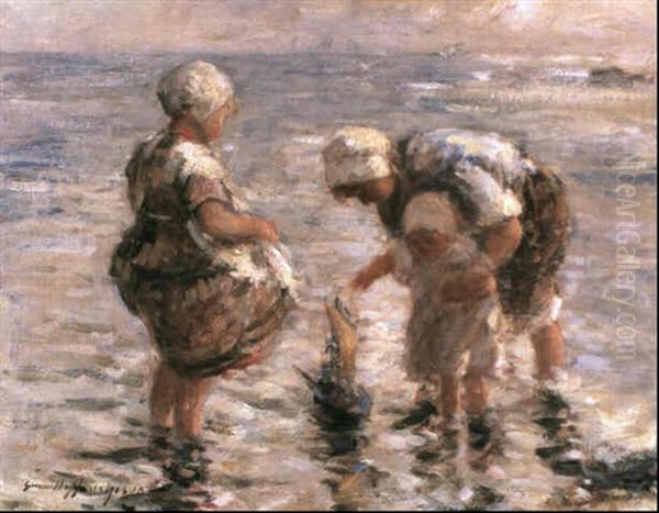 Her First Little Boat Oil Painting by Robert Gemmell Hutchison