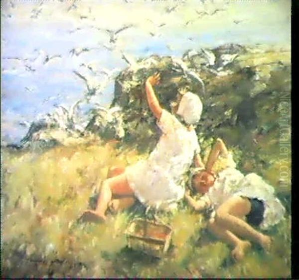 Summer On The Cliffs Oil Painting by Robert Gemmell Hutchison