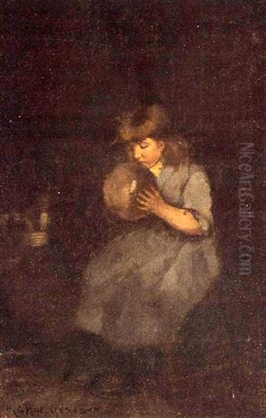 Blowing Up A Balloon Oil Painting by Robert Gemmell Hutchison