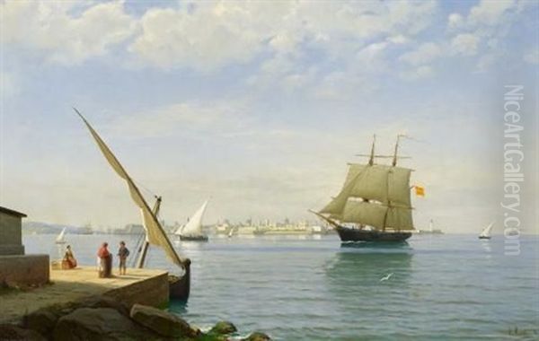 Sonniger Tag Auf Dem Wasser Vor Cadiz Oil Painting by Julius Huth