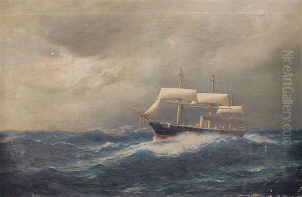 Kreuzerfregatte "bismarck" Im Indischen Ozean Oil Painting by Julius Huth