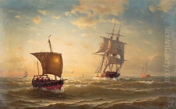 Schiffe Beim Galloper .....in Der Nordsee Oil Painting by Julius Huth