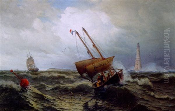 Lootsenboot Bei Dem Leuchtturm Von Cordouan Vor Der Garonne-mundung Oil Painting by Julius Huth