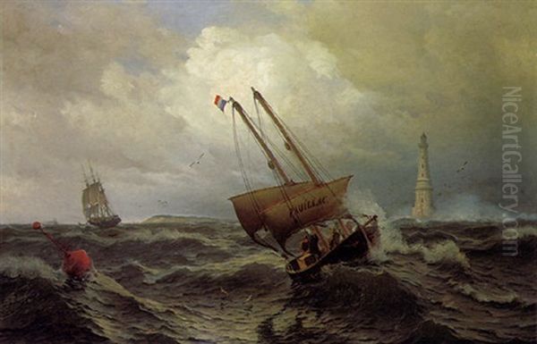 Lotsenboot Bei Dem Leuchtturm Von Cordouan Vor Der Garonne-mundung Oil Painting by Julius Huth