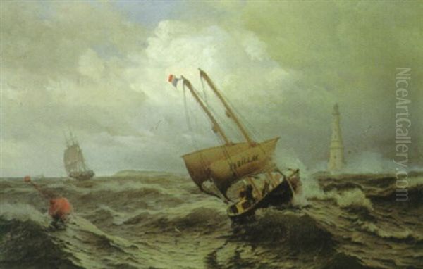 Lotsenboot Bei Dem Leuchtturm Von Cordouan Vor Der Garonne-mundung Oil Painting by Julius Huth