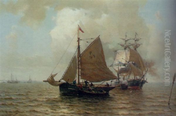 Coastal Shipping Oil Painting by Julius Huth