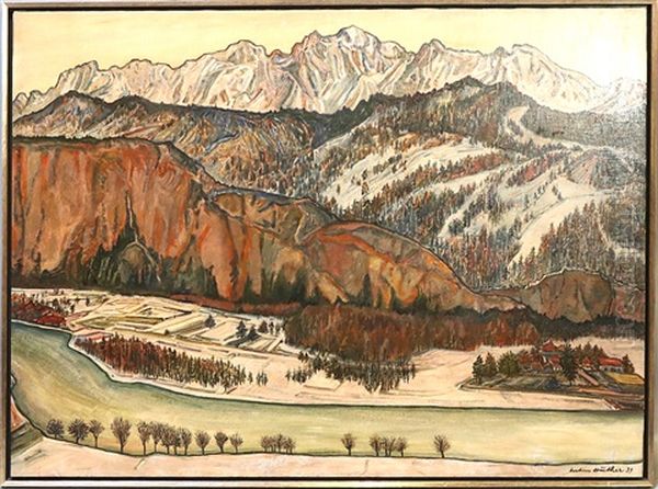 Blick Auf Benediktbeuern Im Winter Oil Painting by Julius Huether