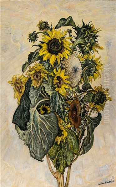 Sonnenblumen Oil Painting by Julius Huether