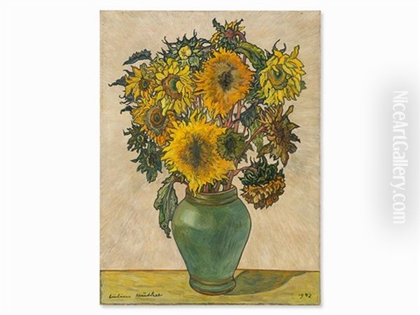 Still Life With Sunflowers Oil Painting by Julius Huether