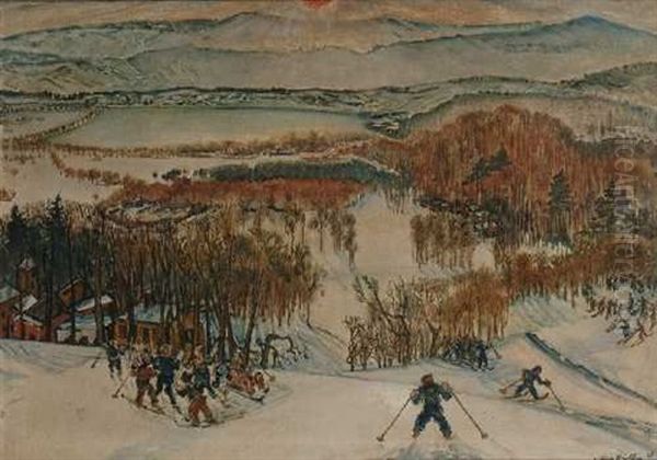 Winterlandschaft Oil Painting by Julius Huether