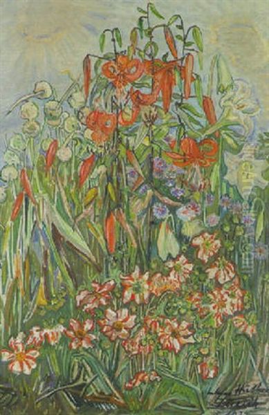 Blumenwiese Mit Lilien Oil Painting by Julius Huether