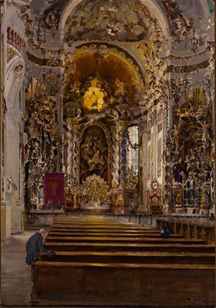 Blick In Die Asam-basilika Zu Osterhofen Oil Painting by Rudolf Huthsteiner