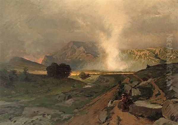 Romantische Gebirgslandschaft Bei Abziehendem Gewitter Oil Painting by Rudolf Huthsteiner