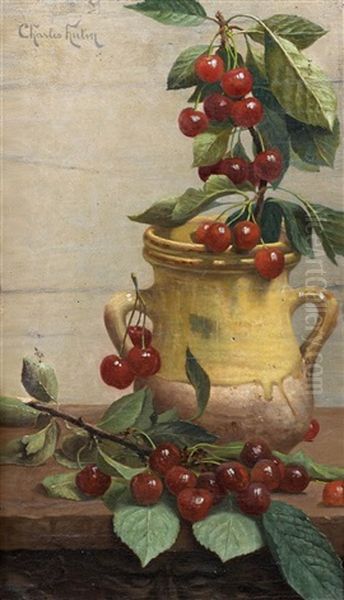 Nature Morte Au Pichet Et Aux Cerises Sur Un Entablement Oil Painting by Charles Hutin