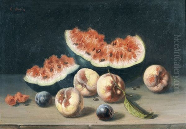 Stillleben Mit Melone, Zwetschgen Und Pfirsichen Oil Painting by Charles Hutin