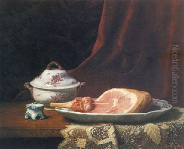 Still Life With Ham And Soup Tureen Oil Painting by Charles Hutin