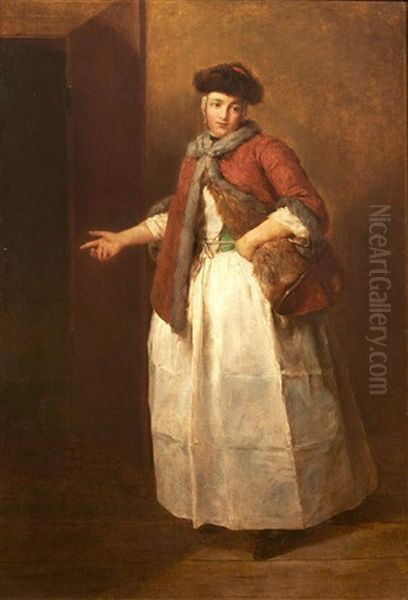 Paysanne Saxonne Dans L'embrasure D'une Porte Oil Painting by Charles Francois Hutin