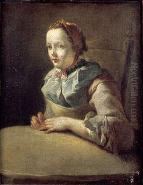 Jeune Femme Assise Devant Une Table Oil Painting by Charles Francois Hutin