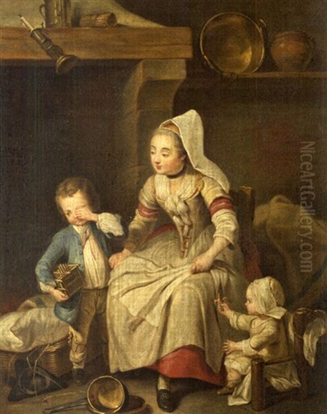 La Mere Russe Et Enfants Oil Painting by Charles Francois Hutin