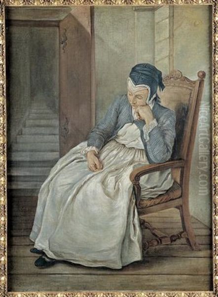 Une Servante Assoupie Oil Painting by Charles Francois Hutin