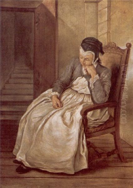 A Maidservant Seated In An Interior Oil Painting by Charles Francois Hutin