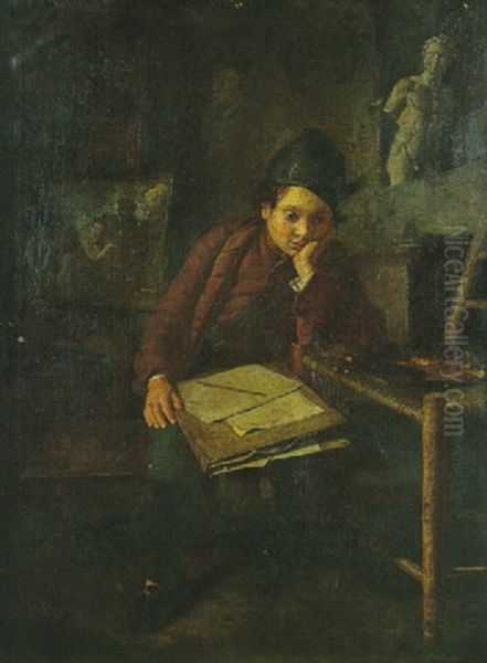 Le Petit Dessinateur Oil Painting by Charles Francois Hutin