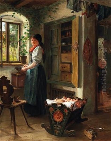 Domestic Idyll In A Parlour In Tolz Oil Painting by Arthur Hutschenreuter