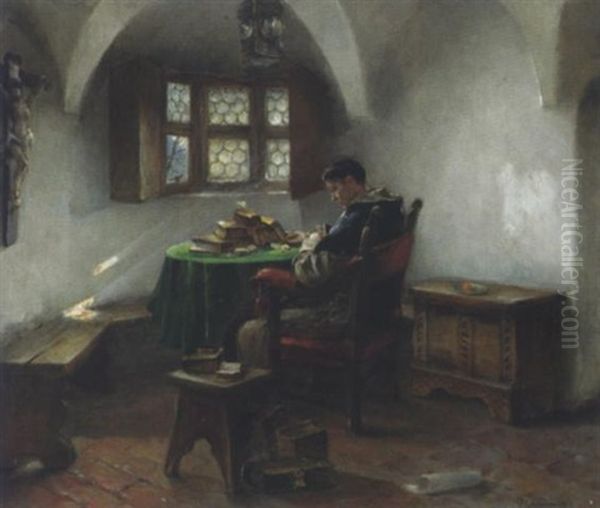 Beim Studium Oil Painting by Arthur Hutschenreuter