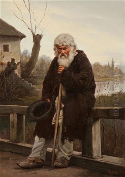 Alter Bettler Oil Painting by Josef Huttary