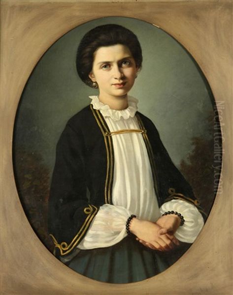 Bildnis Der Karla Von Neumann Oil Painting by Josef Huttary