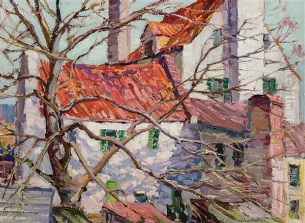 Red Roofs Oil Painting by Alfred Heber Hutty