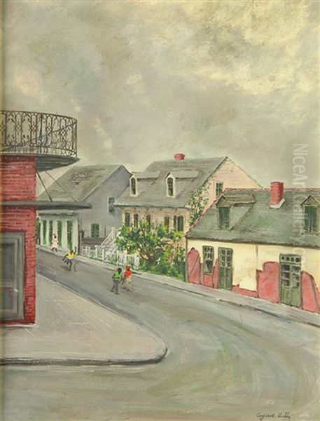 African American Boy Rolling His Hoop Through A New Orleans Street Oil Painting by Alfred Heber Hutty