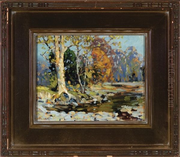 River Landscape, Autumn Oil Painting by Alfred Heber Hutty