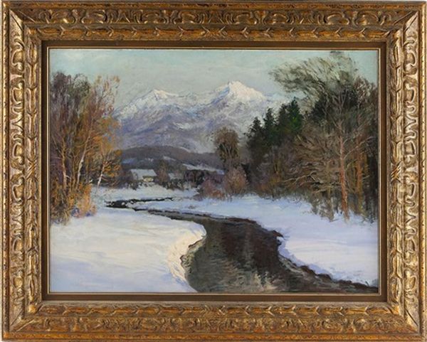 River In Snow Oil Painting by Alfred Heber Hutty