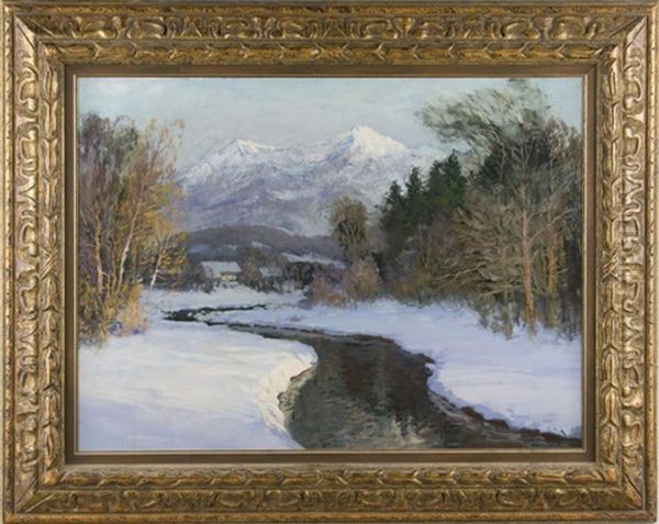 River In Snow Oil Painting by Alfred Heber Hutty