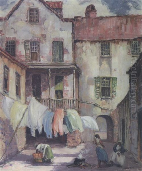 Wash Day Oil Painting by Alfred Heber Hutty