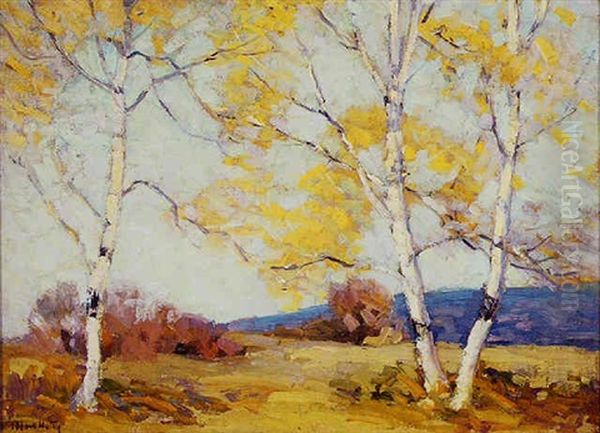 Birch Trees Oil Painting by Alfred Heber Hutty