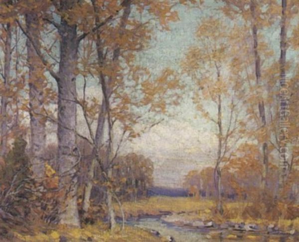 An Autumn Landscape With A Stream Oil Painting by Alfred Heber Hutty