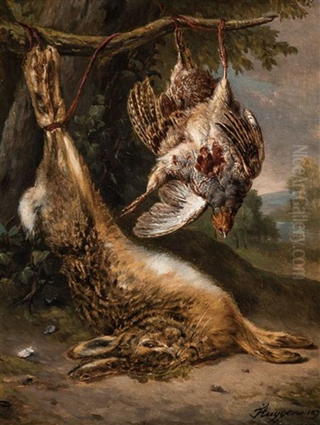 Still Life Of Game With Hare And Partridges Oil Painting by Francois Joseph Huygens