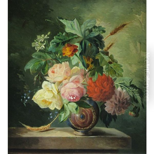 Still Life With Flowers On A Ledge by Francois Joseph Huygens