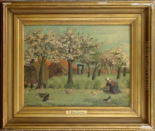 Paysage Avec Fermiere Et Poules Oil Painting by Francois Joseph Huygens