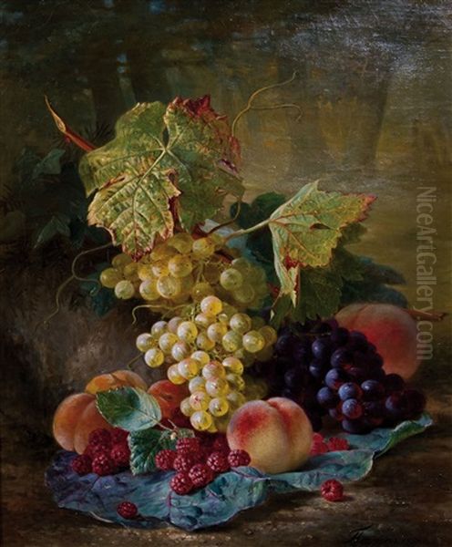 Fruchtestillleben Mit Trauben, Himbeeren Und Pfirsichen Oil Painting by Francois Joseph Huygens