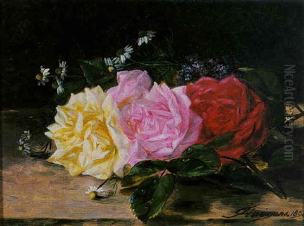 Three Roses Oil Painting by Francois Joseph Huygens