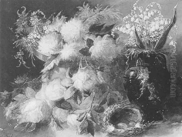 Blumenstuck Mit Vogelnest Oil Painting by Francois Joseph Huygens