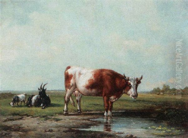 Cow Standing In The Water Oil Painting by Frederik Lodewyn Huygens