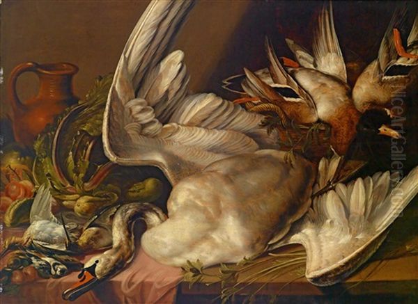 Stillleben Mit Schwan, Enten, Fruchten Und Gemuse Oil Painting by Balthasar Huys