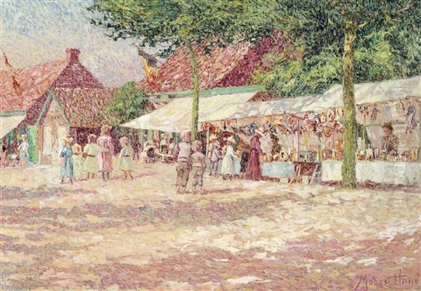 Corner Of A Fair At Tieghem (1908) Oil Painting by Modest Huys